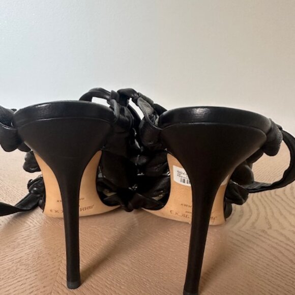 Jimmy Choo Stiletto Sandals with Ankle Strap, Black Leather and Crystals - Picture 12 of 13